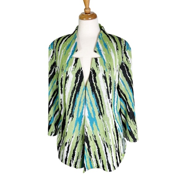 Ming Wang Knit Blazer Blue Green Black White Size XL - Picture 6 of 13